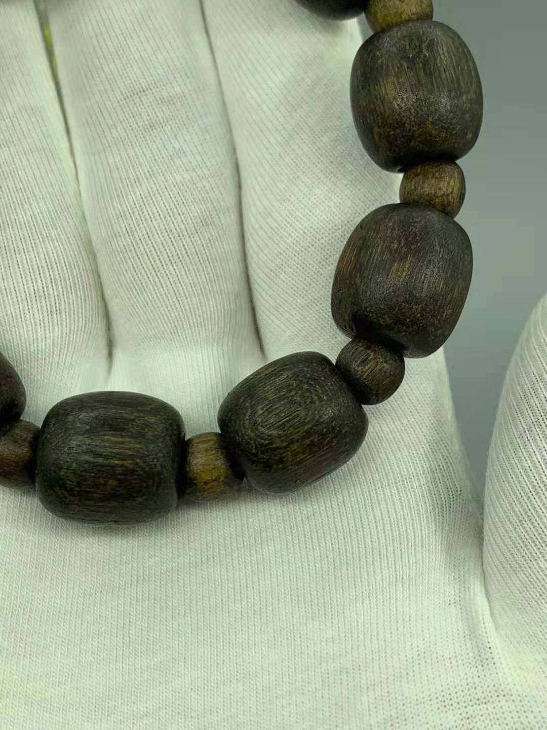柬埔寨虎皮纹桶珠沉香手串16mm颗佛珠野生软丝沉香男女文玩饰品