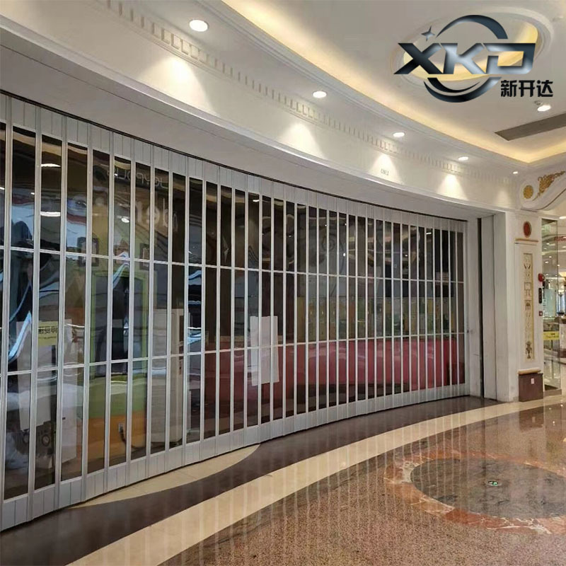 铝合金弧形折叠门伸缩推拉隔断门吊轨透明水晶汽车美容商场店铺门