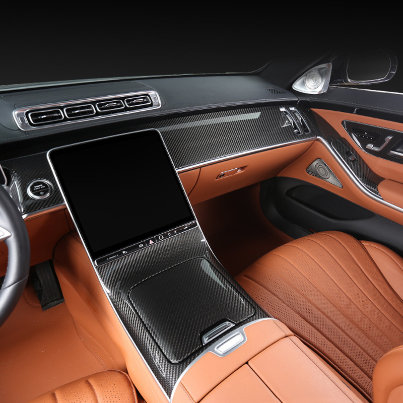 适用奔驰s级w223仪表台中控饰条干碳改装真碳纤维汽车内饰全车