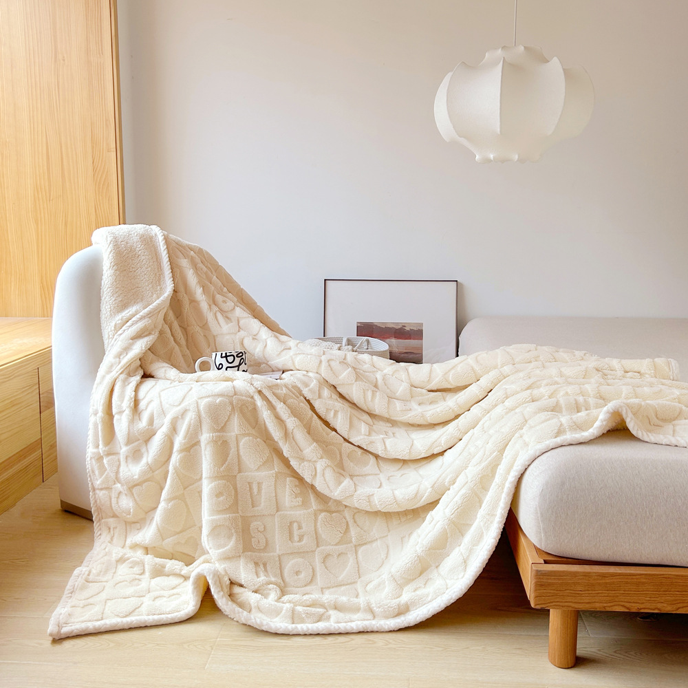 Jacquard Tower Velvet Blanket Thickening Lambswool Blanket Winter Office Nap Blanket Coral Fleece Blanket for Bed