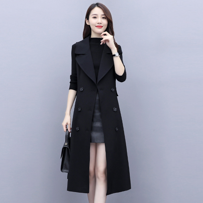 2022年显瘦收腰坎肩马甲背心外套中长款纯色马夹马夹无袖裙式风衣