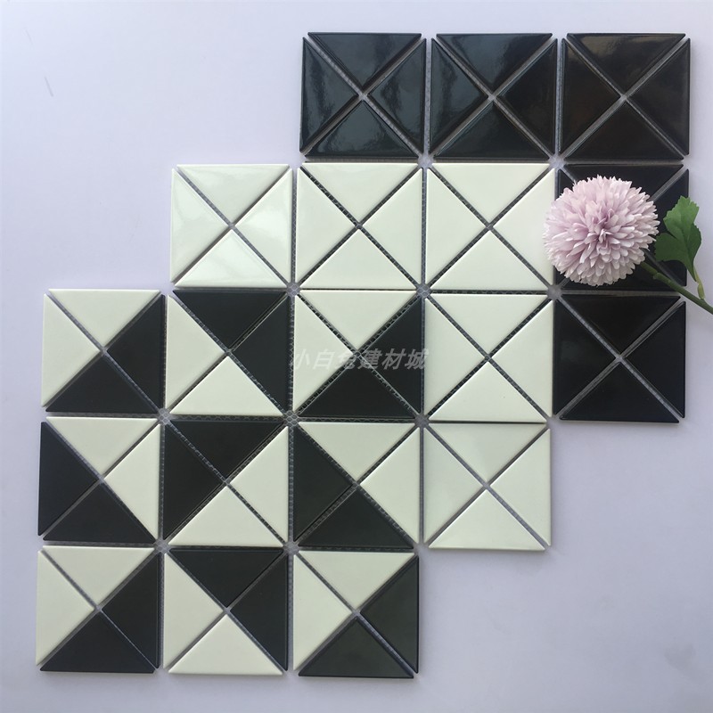 黑白色三角陶瓷马赛克全瓷砖背景墙砖餐厅吧台装饰浴室卫生间地砖