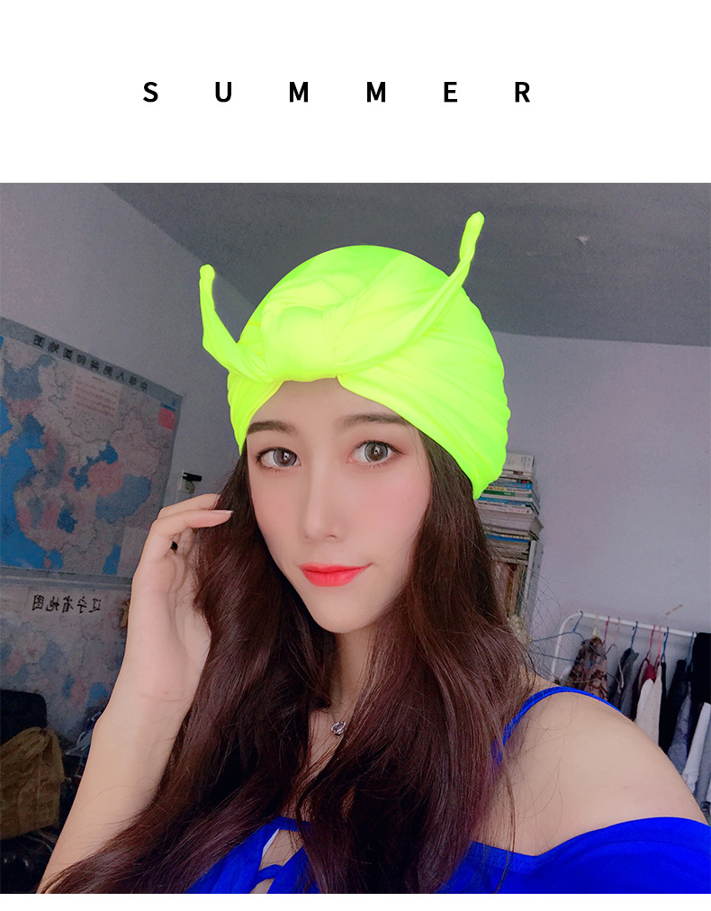 性感小犄角加大码多色牛角泳帽 ins网红护耳长发女士纯色游泳布帽