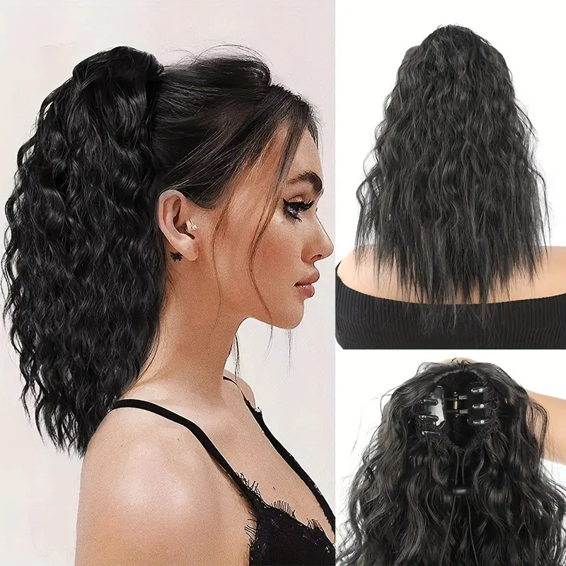 马尾假发女时尚抓夹短款玉米烫马尾辫子自然蓬松仿真发卷发假马尾