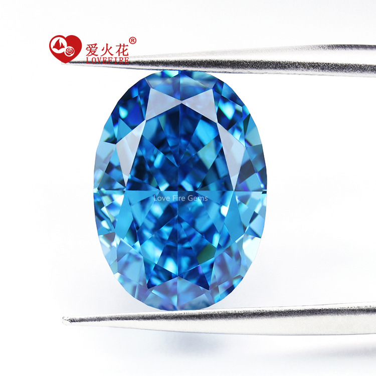 椭圆蛋形旦形海蓝色4k冰花璀璨切割人工合成彩宝cz裸钻7a皓石锆石
