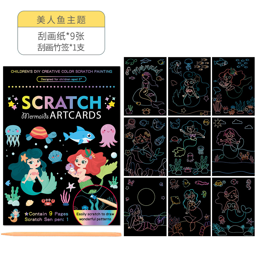 Scraping Painting Children's Cartoon Kindergarten Student Art Creative DIY Graffiti Supplies Set Colorful Scratch Picture Book