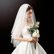 披发新款韩式新娘结婚头纱头饰瑞士网蓬蓬纱写真婚纱旅拍双层拍照