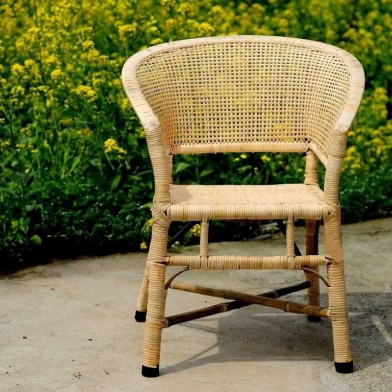 竹椅天然植物真藤纯手工编制竹椅子单人老人田园竹复古老式竹藤椅