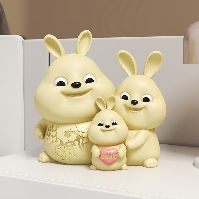 相亲相爱一家三口兔子摆件饰电视柜酒柜办公室酒店会所装饰品礼品