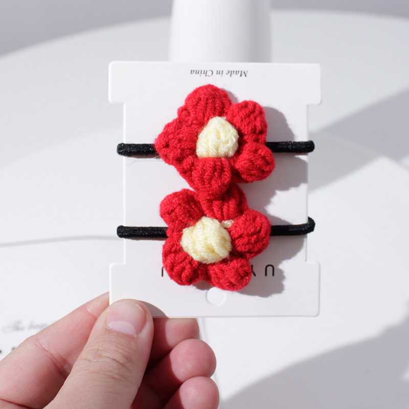 Korean Cute Little Red Flower Wool Hair Clips Hair Accessories Women's Japanese Brooch Alloy Hairpin Head Rope Side Clip Set Wholesale
