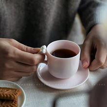 粉色 淡妆 手工捏花咖啡杯茶杯 玉瓷光滑好清洗   ESPRESSO杯对杯