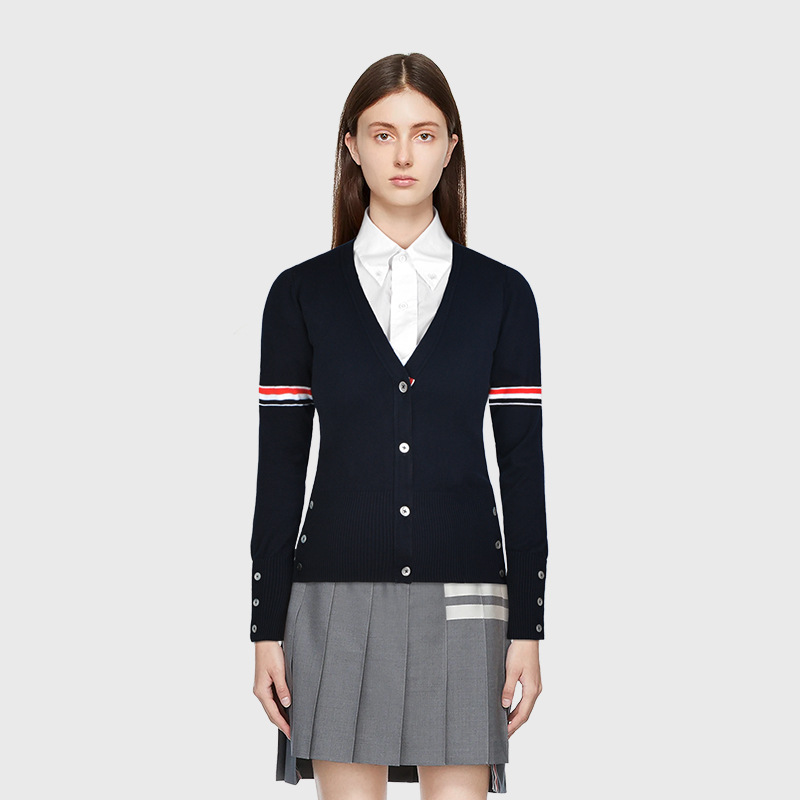 【thom官方】tb优质平纹棉纱女士针织开衫2024春新品时尚毛衣外套