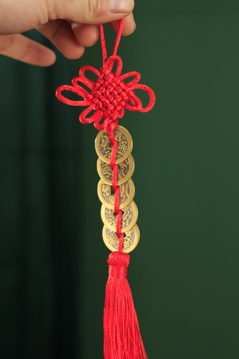 厂家批发全铜五帝钱中国结铜五帝钱真品铜钱挂件古币门对门挂饰