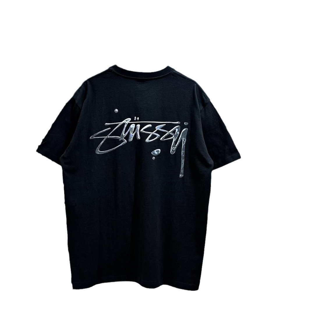 st司徒家夏季新品男女情侣同款数码印花液态水银logo两色短袖t恤 图片