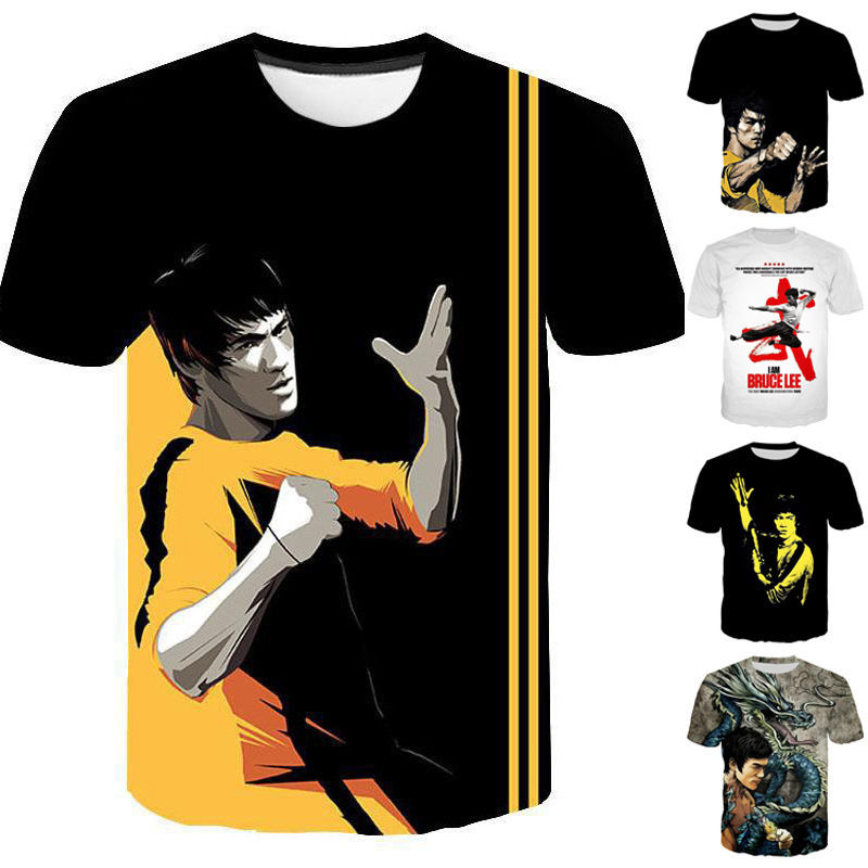 国际功夫巨星 李小龙短袖t恤3d数码印花男式圆领上衣工厂直销代发