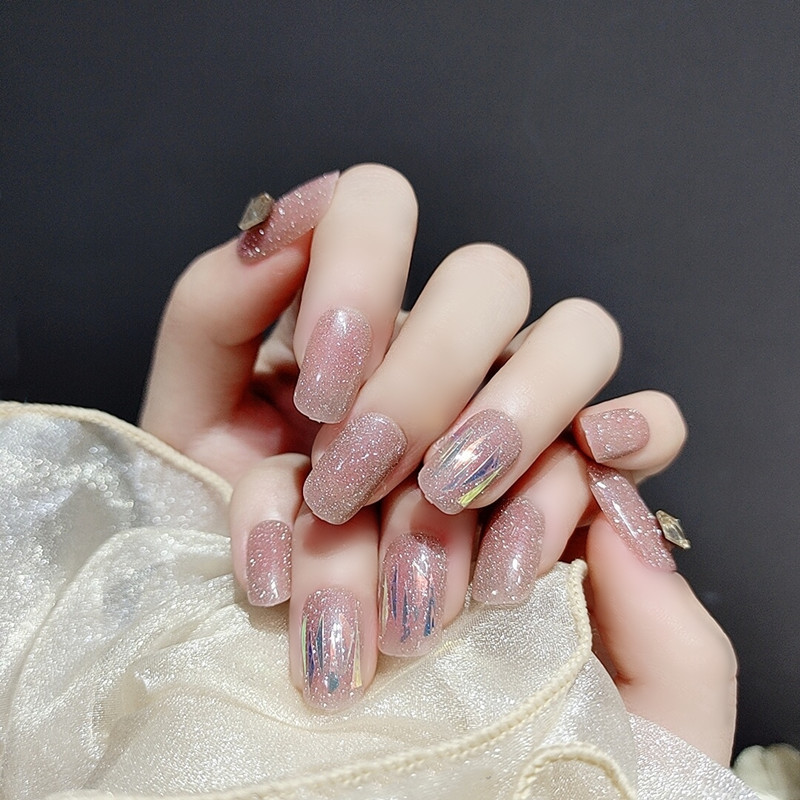 b269碎钻流璃冰块大钻穿戴美甲成品甲片假指甲中长款人工光疗甲片