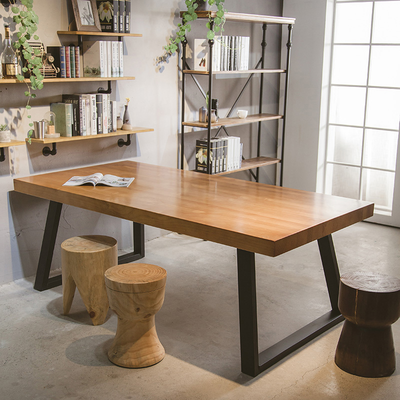 铁艺实木书桌简约复古长方形电脑桌办公桌创意大板长桌会议桌餐桌