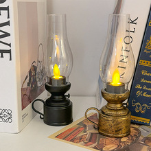 创意复古煤油灯LED发光电子蜡烛灯小夜灯氛围感装饰品桌面小摆件