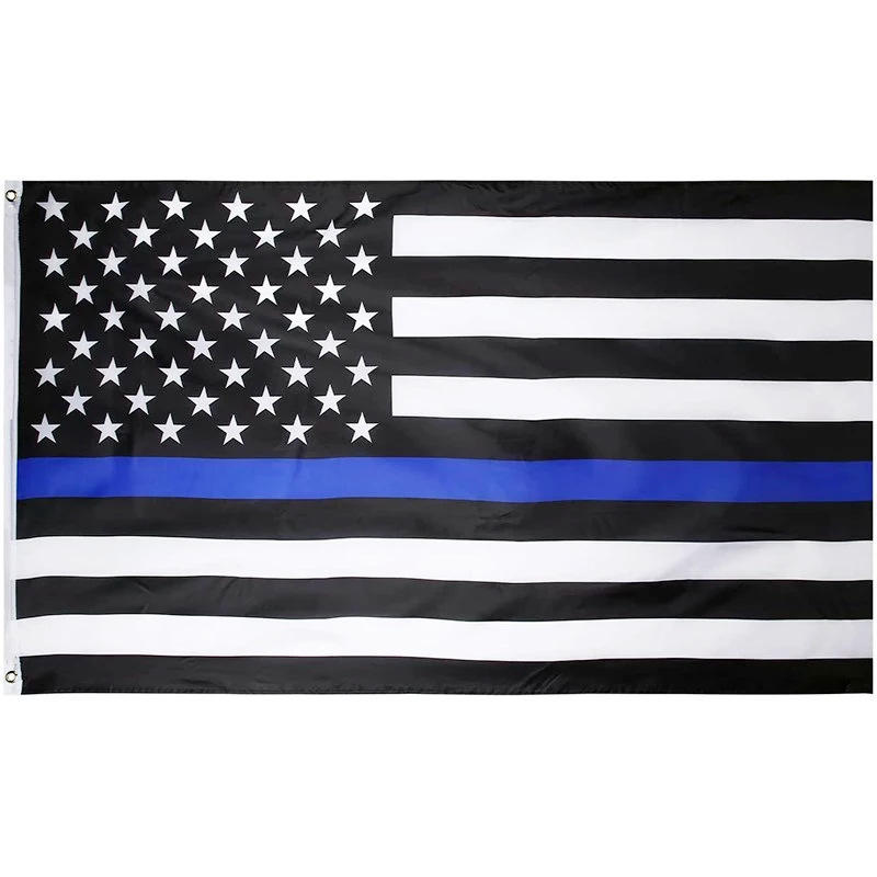 90*150cm美国黑白蓝条旗帜涤沦布印刷4号美国蓝条警察旗