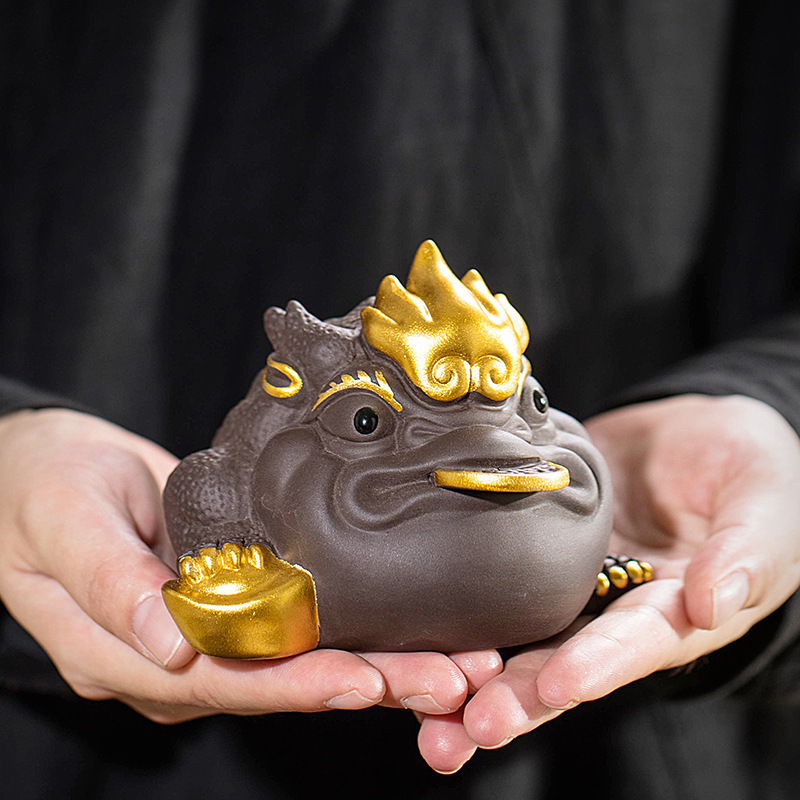 紫砂金蟾茶宠摆件国潮原创钱龙来了招财吉祥物礼物礼品创意-阿里巴巴