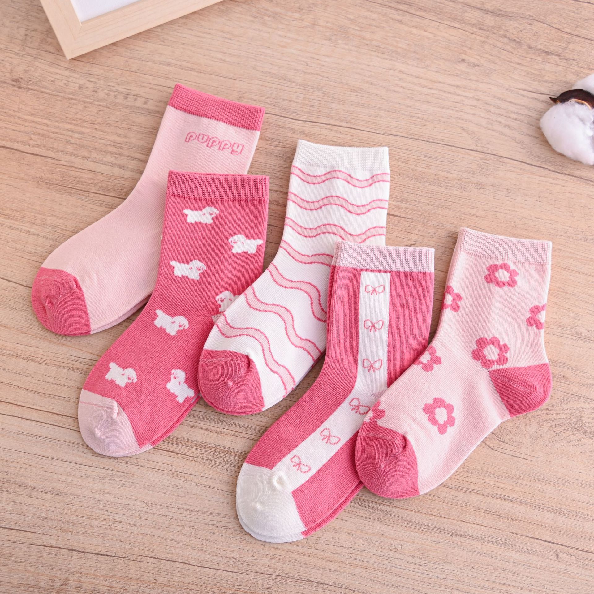 粉色芭比女童袜子秋冬季爱心多巴胺可爱中筒袜小孩宝宝公主袜批发