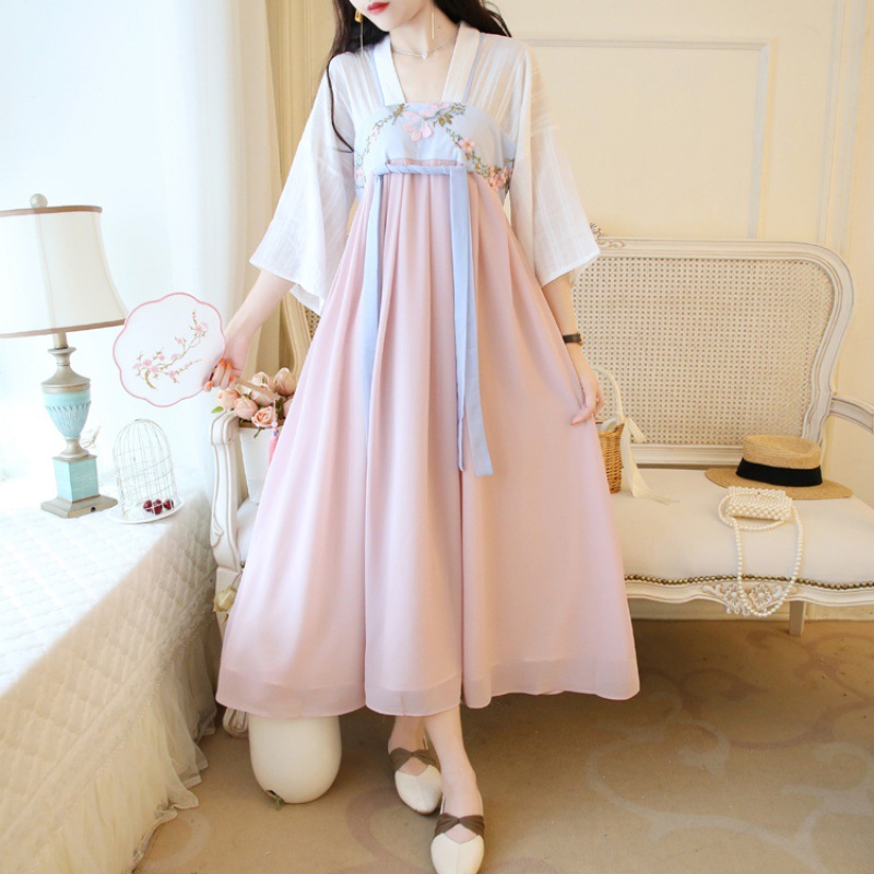 汉服女中国风秋夏季仙气女装改良版刺绣古装日常可穿连衣裙子