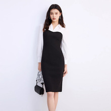 2024年新款黑白色小香风连衣裙秋女高级感衬衫领法式显瘦气质裙子