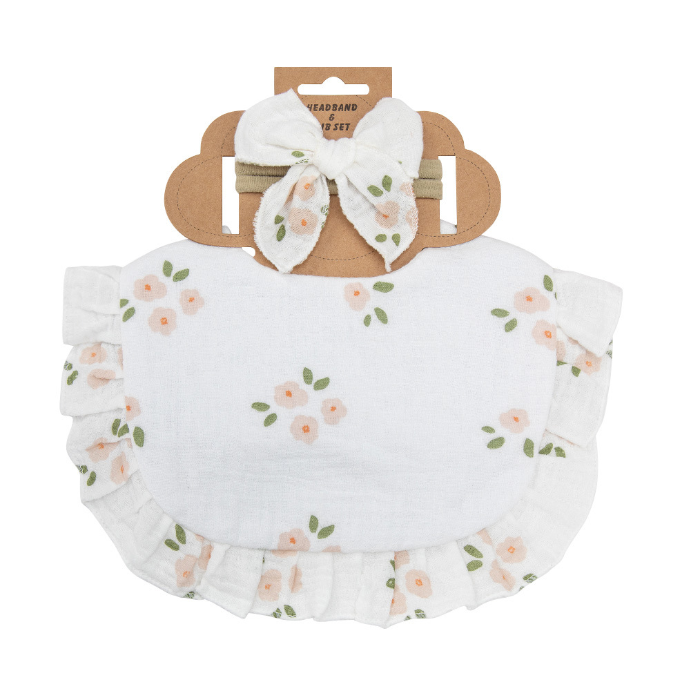 Cross-Border New Arrival Baby Saliva Towel Ruffled Children's Cotton Cloth Lace Bib Bib Bib Headband Set