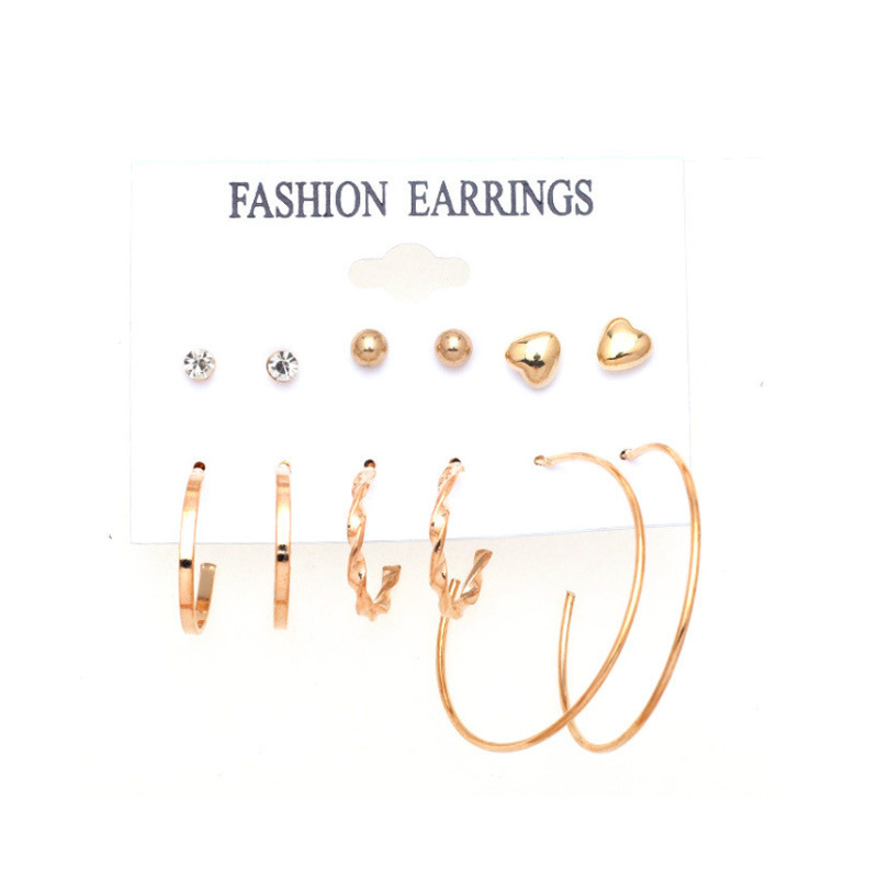 European and American Inlaid Pearl Women's Earrings Creative French Retro Gold Ear Ring Suit 9 Pieces Set