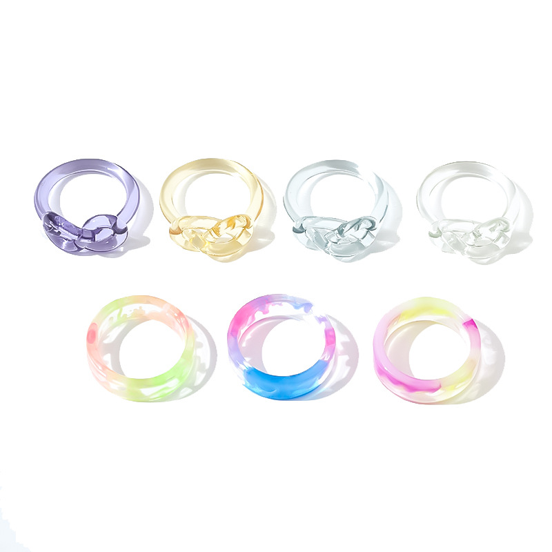 Summer Candy Color Resin Creative Transparent Color Ring Ins Style Design Sense Niche Personality Fashion Ring Female