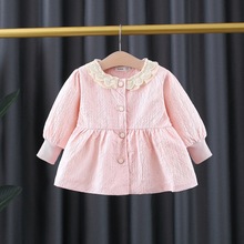 春季新款韩版时尚花边长袖连衣裙洋气可爱婴小童纯色裙子外贸童装