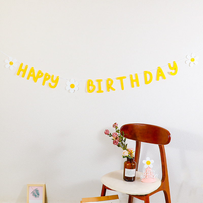 生日快乐拉花场景布置生日派对装饰happy brthday毛毡布百岁拉旗