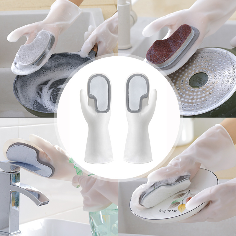 Multi-Functional Foundation Brush Household Dishwashing Gloves Plastic Latex Waterproof Kitchen Cleaning Home Use Laundry Brush Bowl Female