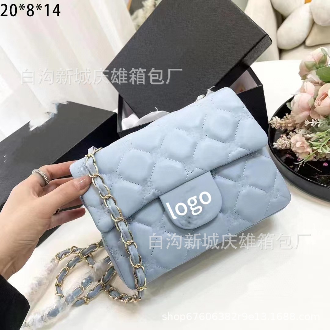 [Foreign Trade Wholesale] Classic Style Sheepskin Pattern Shoulder Bag Square Fat Rhombus Plaid Messenger Bag Classic Small Square Bag for Women