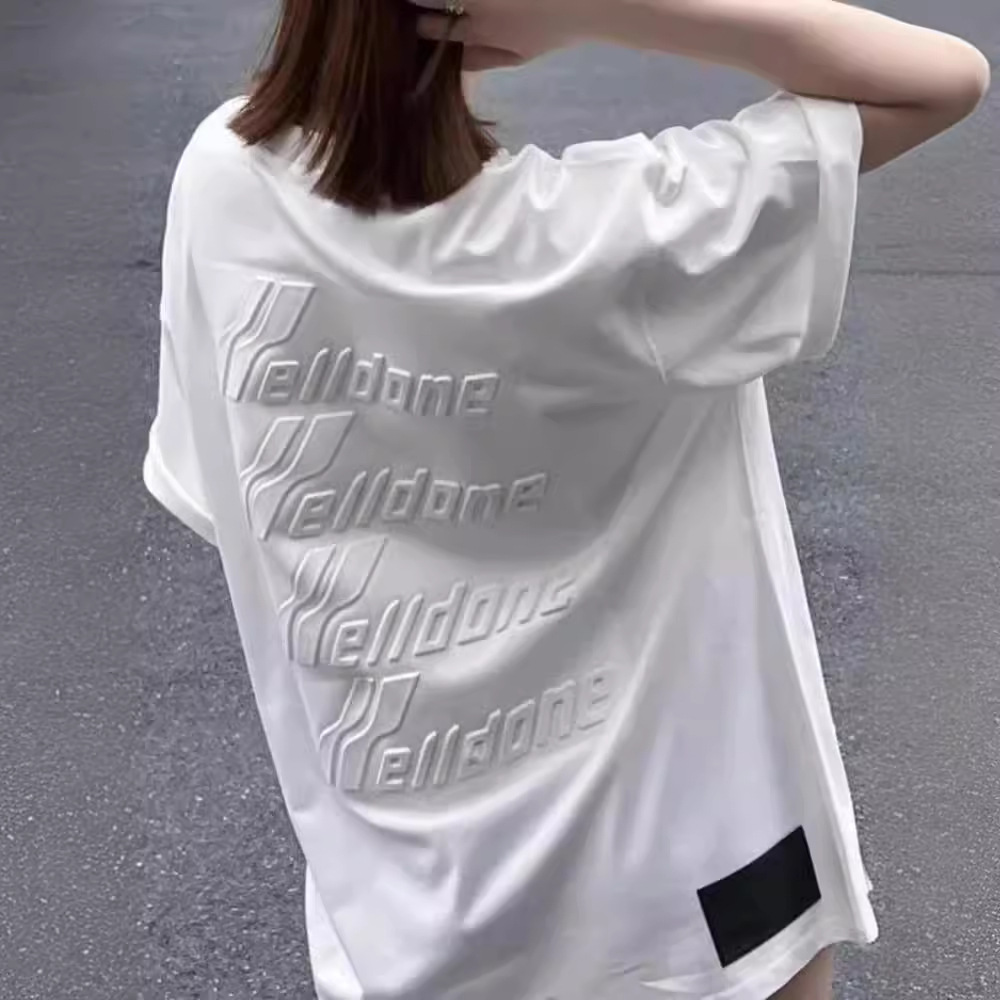 夏季高版本lanbos we11done浮雕弹幕短袖女welldone情侣装t恤上衣