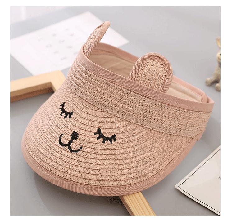 夏季儿童空顶草帽折叠遮阳帽宝宝凉帽男童女童出游海边沙滩太阳帽