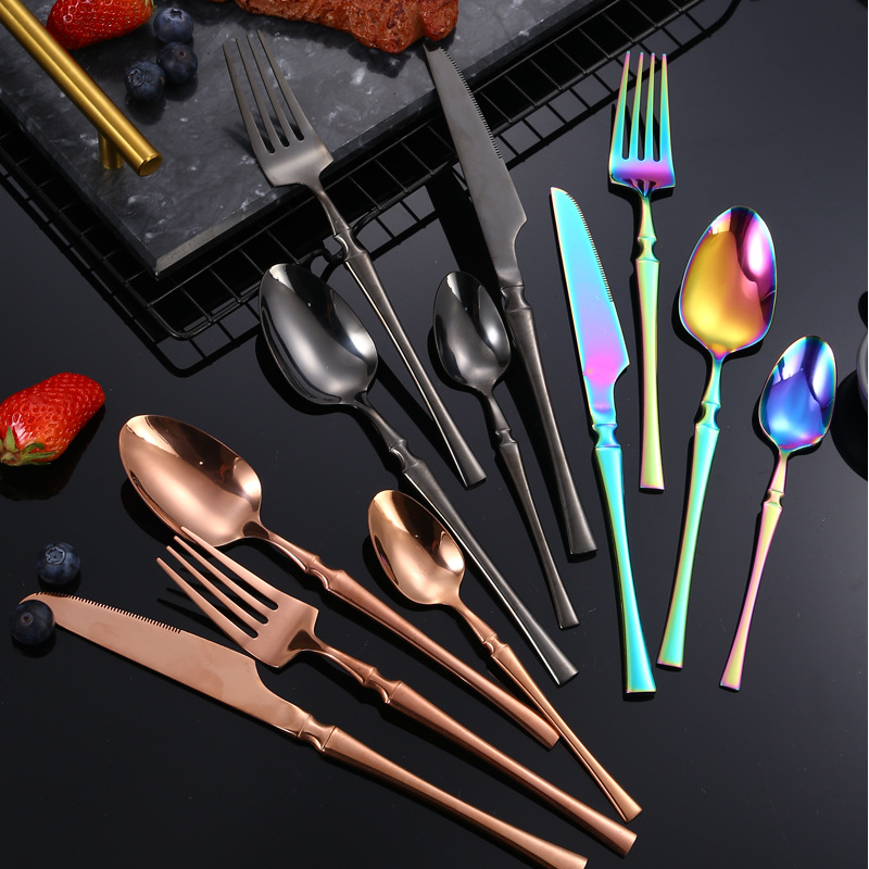 Stainless Steel Tableware Hotel Restaurant Thin Small Waist Knife and Fork Spoon Titanium-Plated Western Steak Knife and Fork Four-Piece Suit