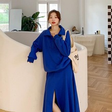 克莱因蓝休闲卫衣运动套装女2024年秋季新款韩版宽松半身裙两件套