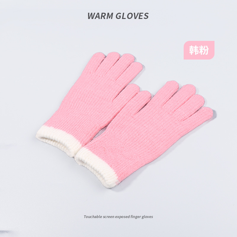 Winter Warm Gloves Women's Open Finger Touch Screen Wool Knitted Gloves Riding Cold-Proof Korean Style Student Autumn and Winter Gloves