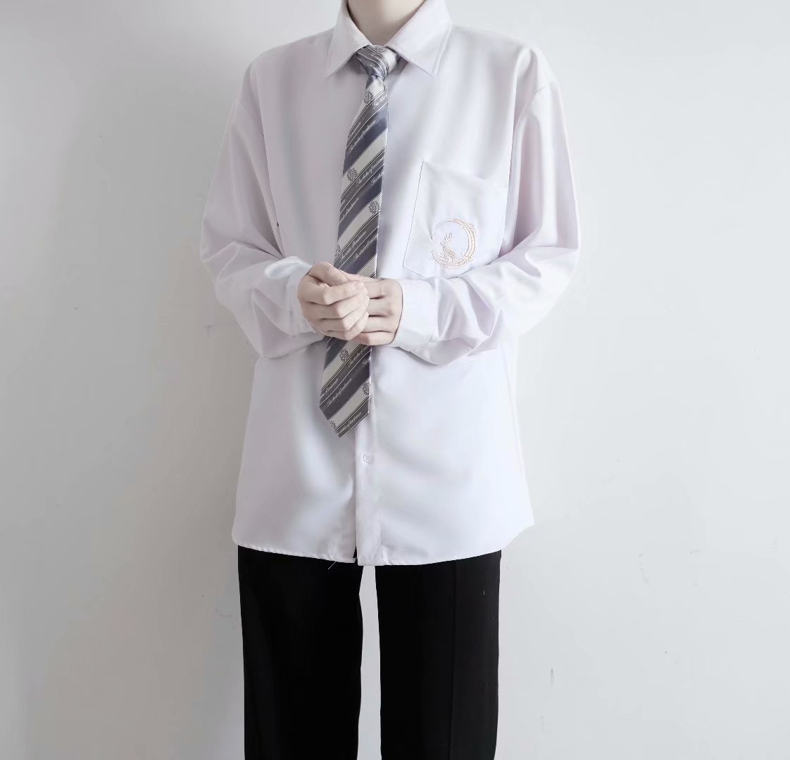 dk制服男白衬衫长袖春秋季潮流百搭帅气学院风高中生jk学生班服潮