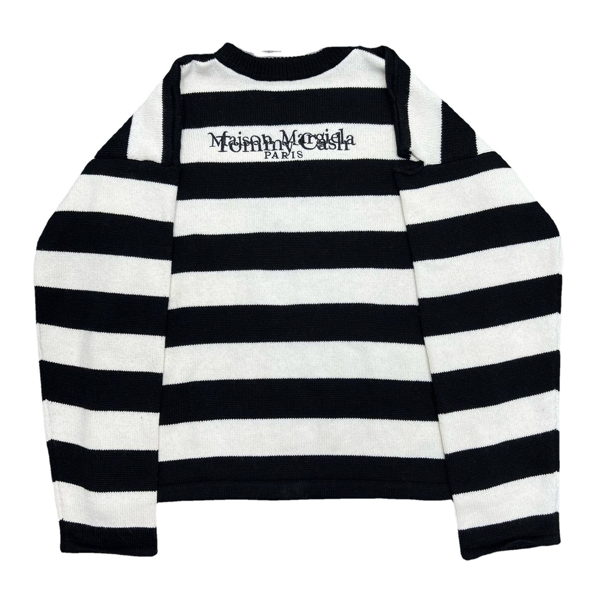 mm6马吉拉毛衣新款韩版黑白条纹字母刺绣杨幂同款针织羊毛衫现货