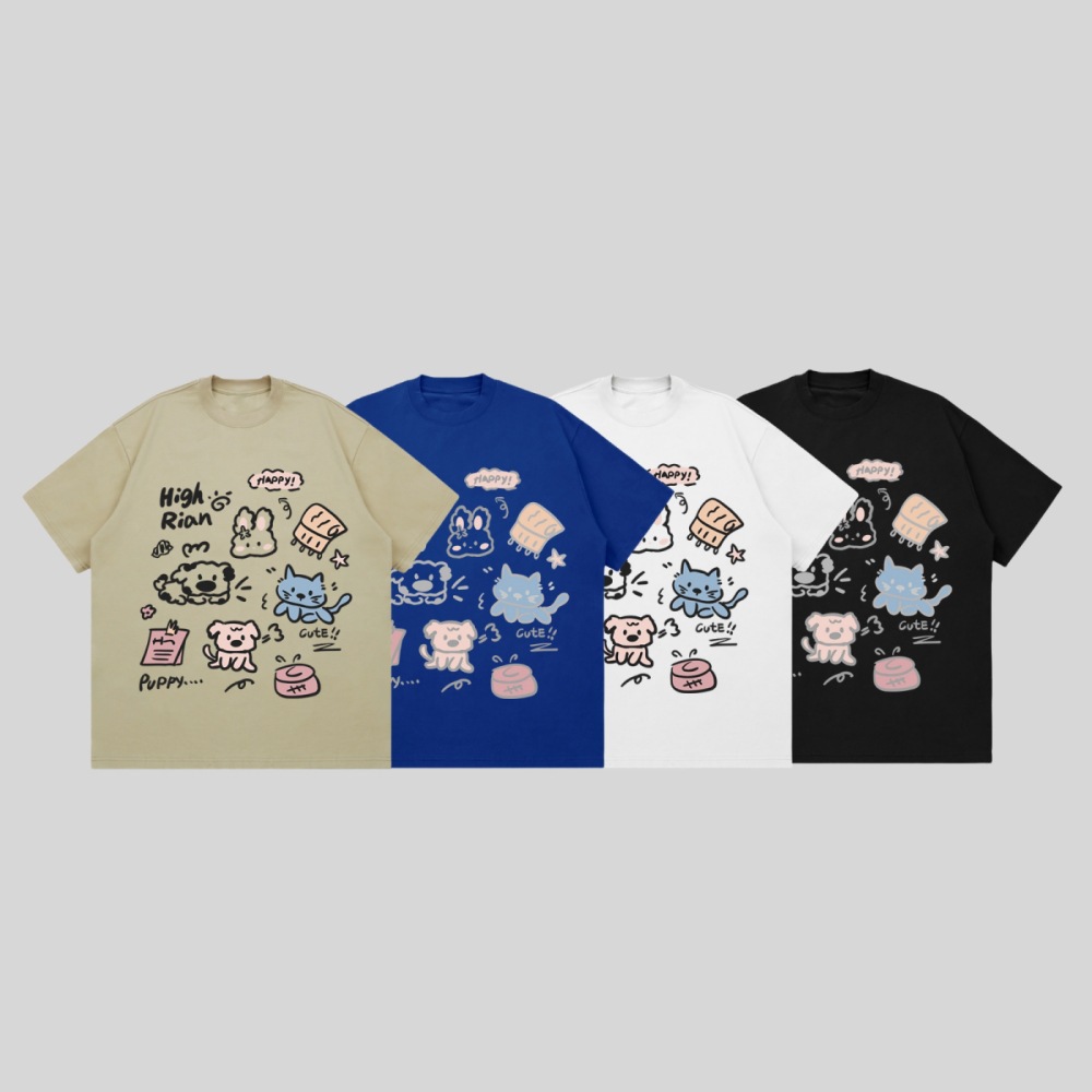 卡通可爱印花青少年短袖t恤男潮牌ins学生潮流宽松重磅半袖上衣服