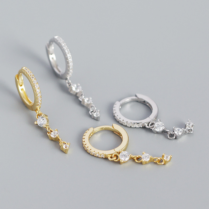 YHE0421 欧美复古轻奢s925银ins几何镶钻流苏耳扣高级感银耳饰品