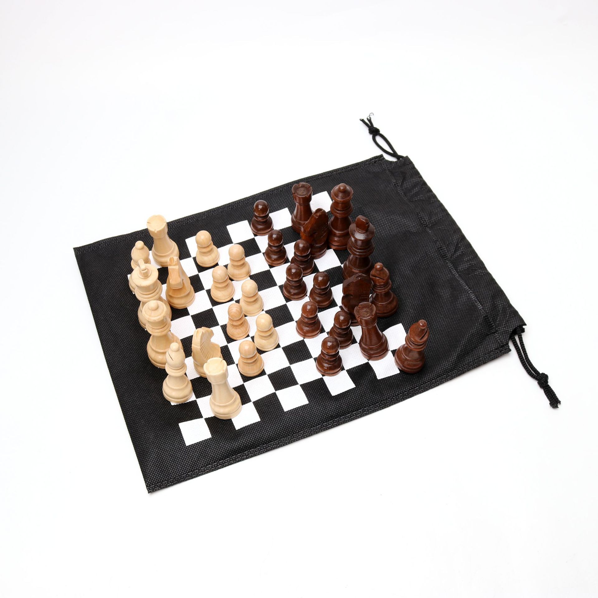 便携束口袋游戏棋黑色无纺布袋桌游玩具木质棋子国际象棋chess