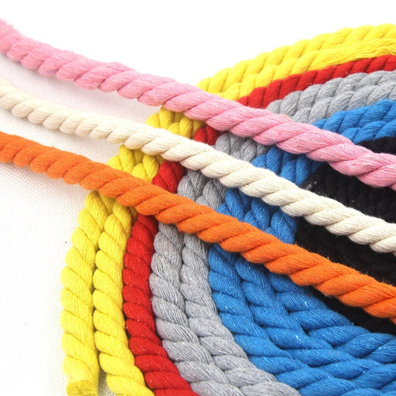 批发8mm三股彩色棉绳装饰搓麻花绳子幼儿园捆绑束口粗扭绳手工编