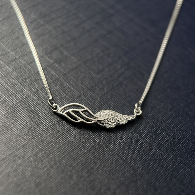 s925纯银天使之翼项链女轻奢个性日韩风设计感镶钻小翅膀锁骨链