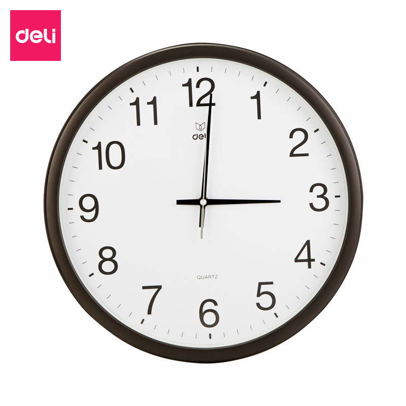 得力挂钟简约时尚圆形创意钟表16寸表盘家用家庭客厅低噪音8835
