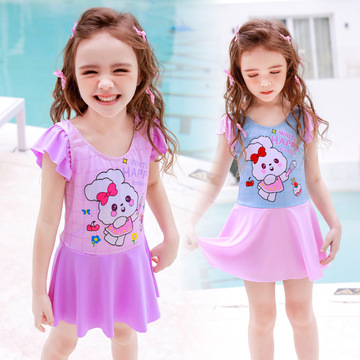 儿童泳衣女童韩版连体裙式宝宝可爱印花连体游泳衣女孩学游泳套装