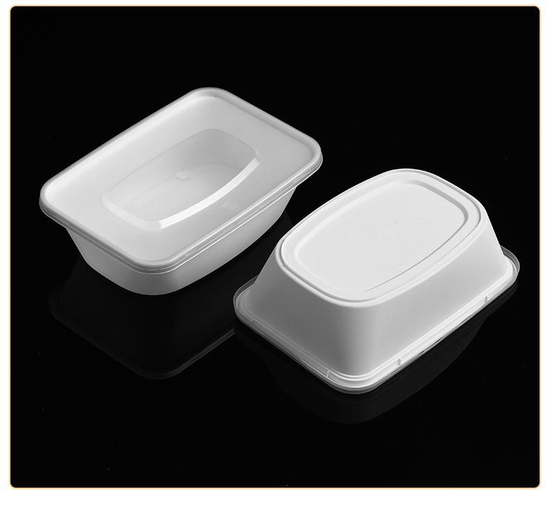 一次性塑料餐盒350ml方形乳白色底透明盖高档商用饭盒打包外卖盒