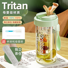 tritan吸管杯女生夏天高颜值大容量便携水杯自带茶隔大人塑料杯子